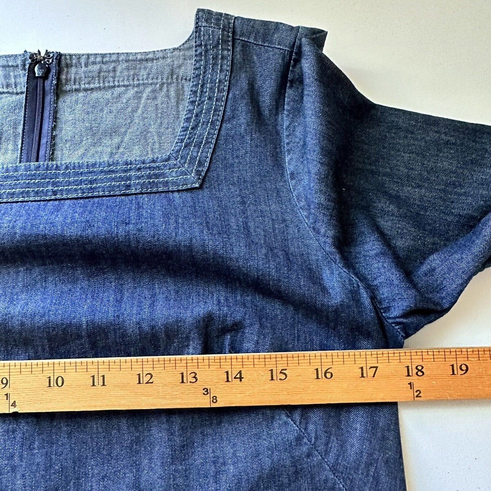 Talbots Dress Womens 6 Blue Chambray 3/4 Sleeve Square Neck Above Knee Casual - Picture 9 of 11